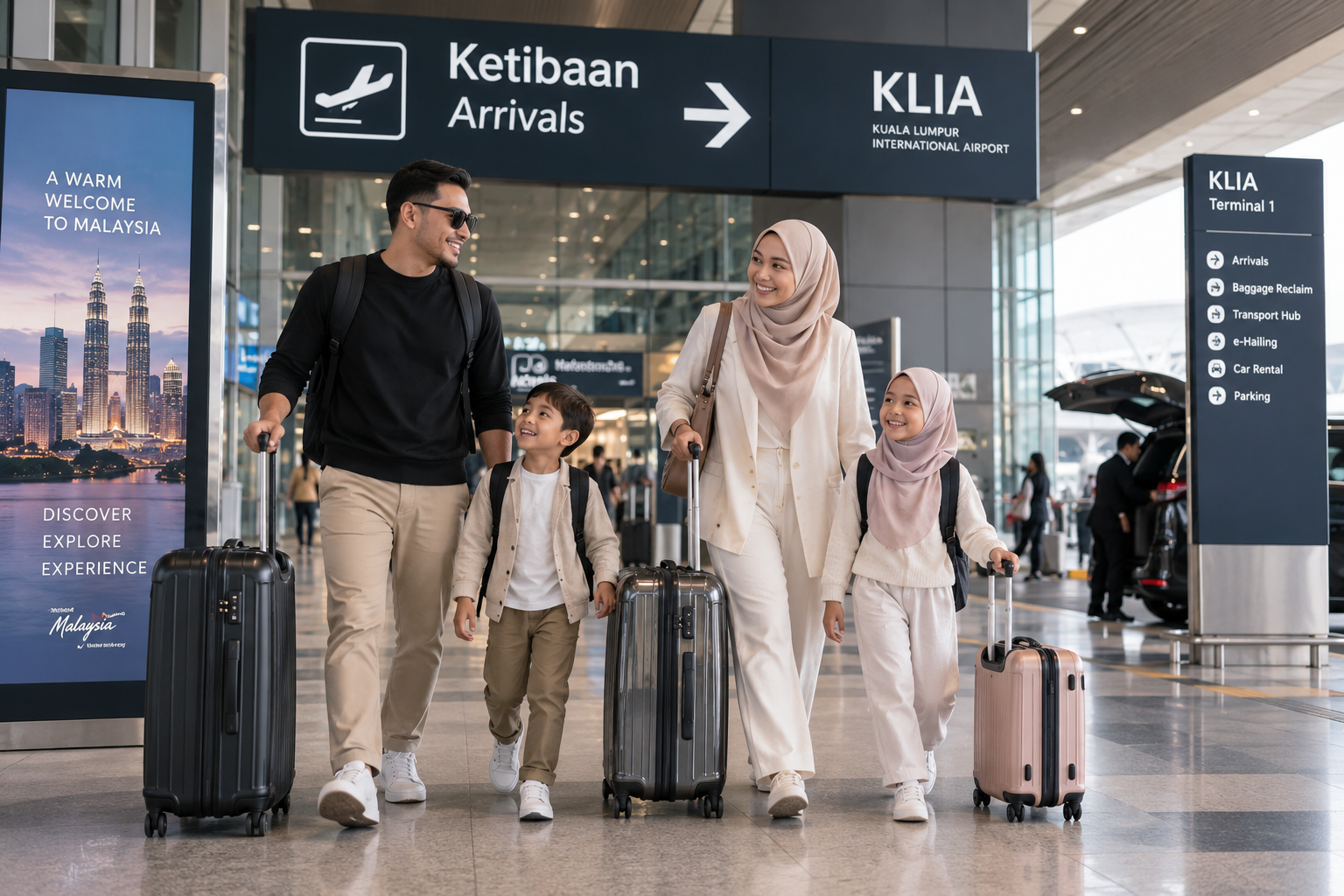 Family traveller at KLIA arrival